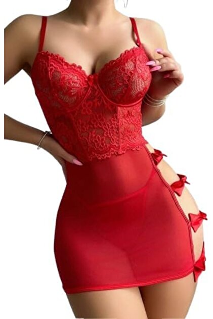 Lace Short Babydoll - Lamis Noir, White/Red/Black/Royal Blue, One Size (Model 1415)