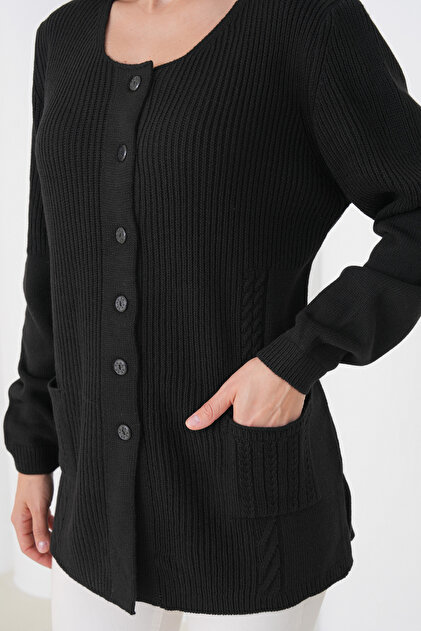 Women's Mother's Knitwear Wool Cardigan with Pocket Detail
