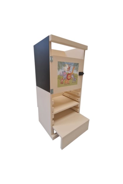 Turn de activități 2x1 crem, Turn de învățare 2x1, Autocolant animat, Tablă de scris, 85x40x30 cm