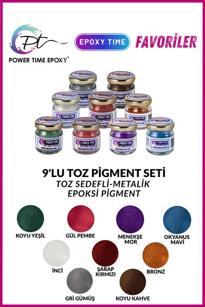 9'lu Sedefli Metalik Toz Pigment Boya Seti / Epoksi Pigment / Epoksi İçin