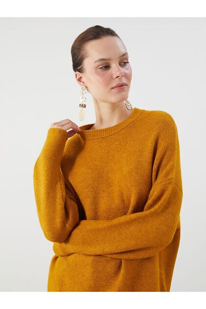 LCW Vision Sarı Bisiklet Yaka Oversize Kadın Triko Kazak