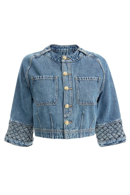 Kadın Örme Detaylı Bisiklet Yaka Kısa Denim Ceket