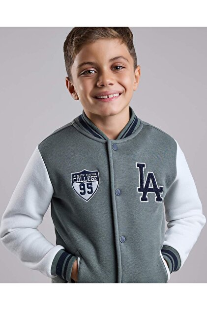 Appliqued Varsity Jacket with Button Closure