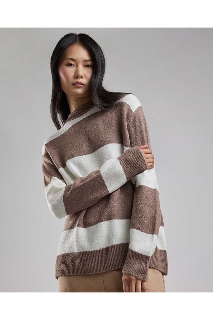 Striped Sweater Tunic with Crew Neck and Long Sleeves