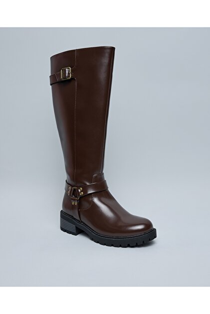 Dark Brown Women's Textured Knee High Boots