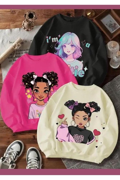 YENİ Kız 3 lü Takım Üst Sweatshirt