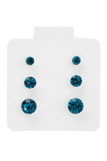 Set elegant de 3 perechi de cercei cu strasuri - Albastru