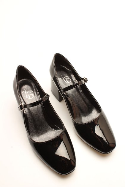 Black Patent Leather Single Strap Women's Heels
