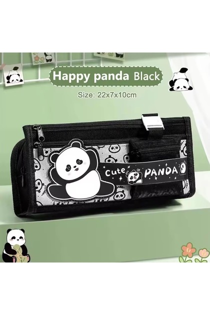Panda Kawaii Black Color Multi-Compartment Large Capacity Pen Holder Pencil Case Makeup Bag