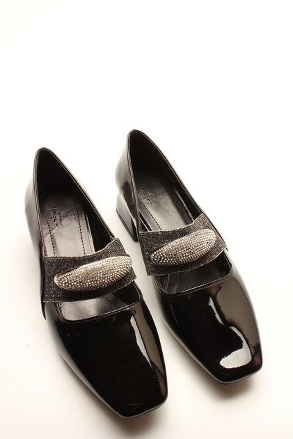 BLACK RUGAN STONE WOMEN'S HEELS