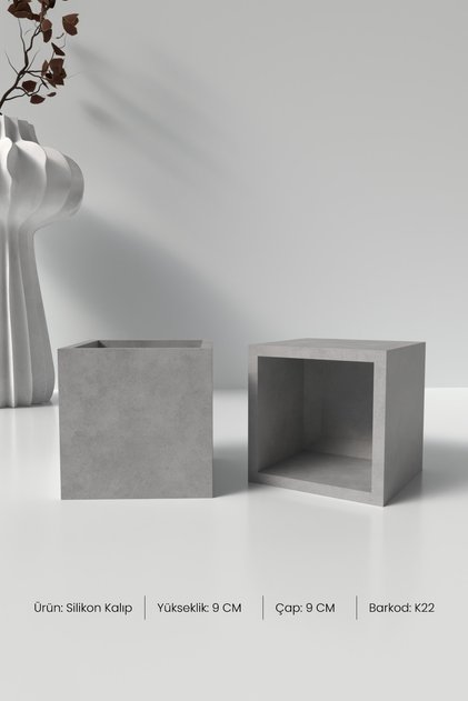 Kare Beton Mumluk ve Saksı Silikon Kalıp K22 9 x 9 cm - Dekoratif Kare Beton Saksı Kalıbı