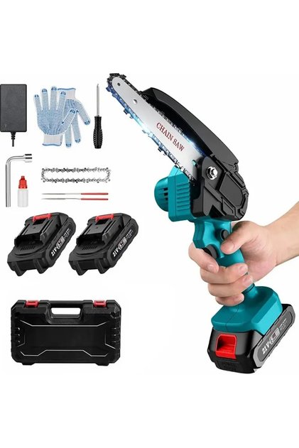 Mini ferăstrău electric portabil cu lanț, 2 baterii, 48 V