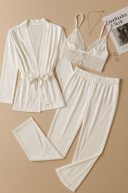 Seraphina Luxe White Satin Pajama Set with Robe