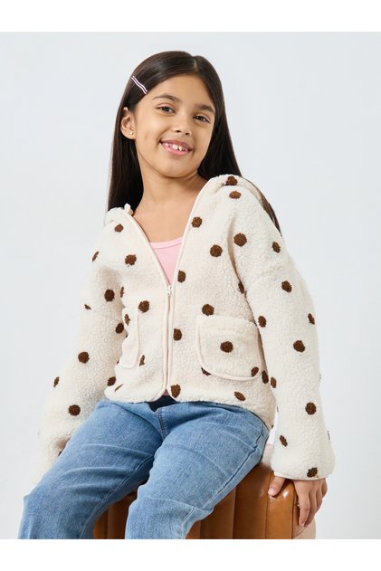 Polka Dot Print Faux Fur Hooded Jacket