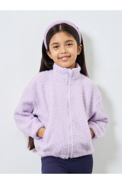 Lilac Plain Faux Fur Zip Front Jacket