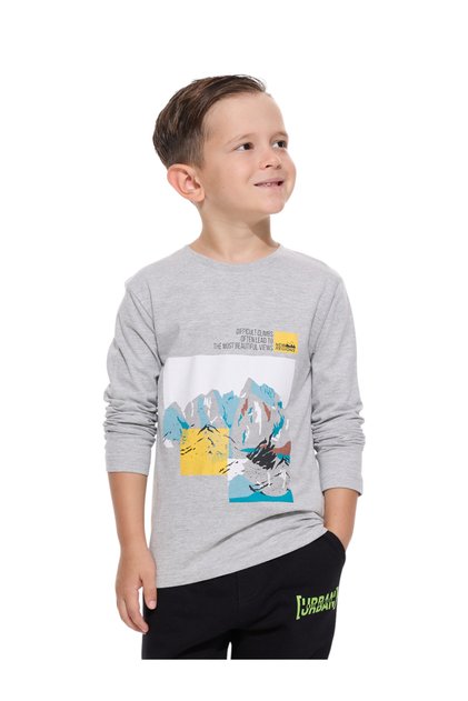 Boys Grey Mountain Print Long Sleeve T-Shirt