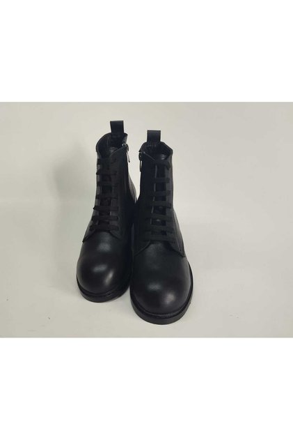 Women's Genuine Leather Black Lace up Boots
