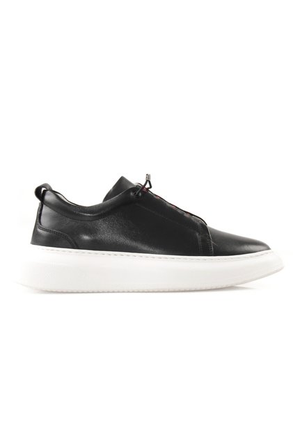 Genuine Leather Men's Elastic Black and White Sole Sneaker Shoes Owen
