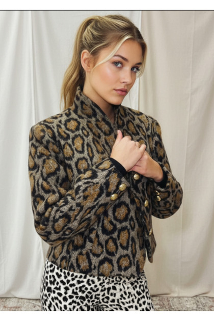 Wool Cashmere Leopard Print Jacket Single Production