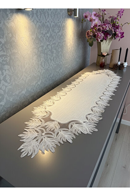 French Lace Ezgi Model Linen Gardenia Luxury Long Runner