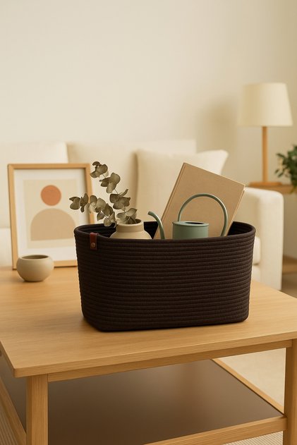 Ekinoks 35X25X25 Rectangular Jute Wicker Look Organizer Basket
