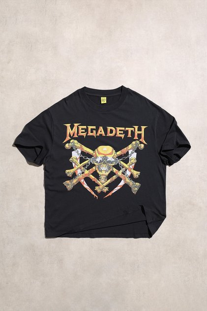 Megadeth Skull Crossbones Унисекс Хеви Метал Рок Черно Овърсайз Къса Ръкав Тениска
