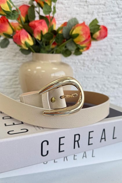 Wide Buckle Women's Belt – Cream