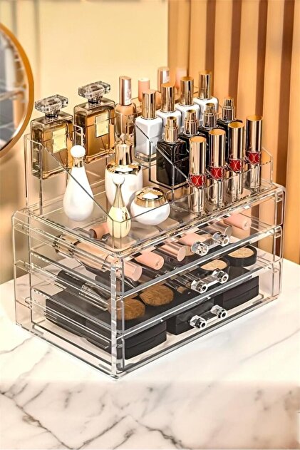 Ruby Transparent Organizer Set 3 Drawers Jewelry Box Lipstick Organizer Makeup Organizer