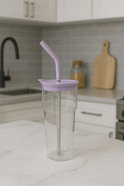 KAPAKLI CAM PİPETLİ BOROSLİKAT CAM MUG-CAM MATARA-CAM TERMOS 750 ml