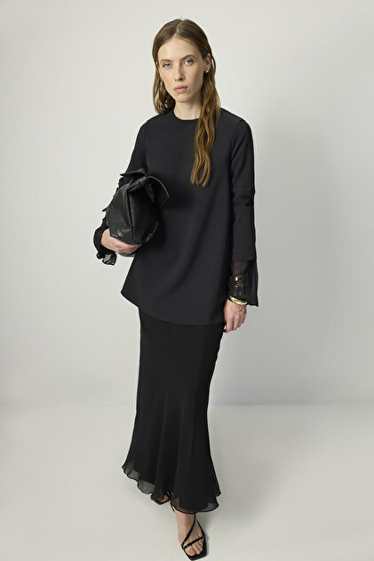 Crepe Tunic with Chiffon Cuffs