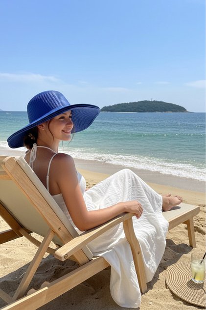 Large Straw Hat Cobalt Blue 14232
