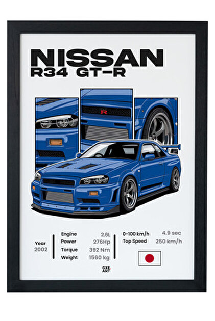 gxe.art Toyota Supra MK4 Ahşap Çerçeveli Poster – Otomobil Tasarım