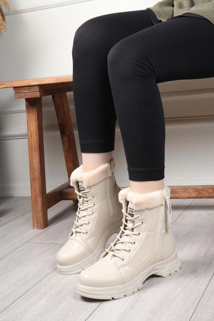 Women's Daily Fur-Lined Lace-Up Boots