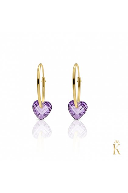 Cercei din aur galben de 14K, cercei rotunzi de 13 mm cu cristal Purple Heart