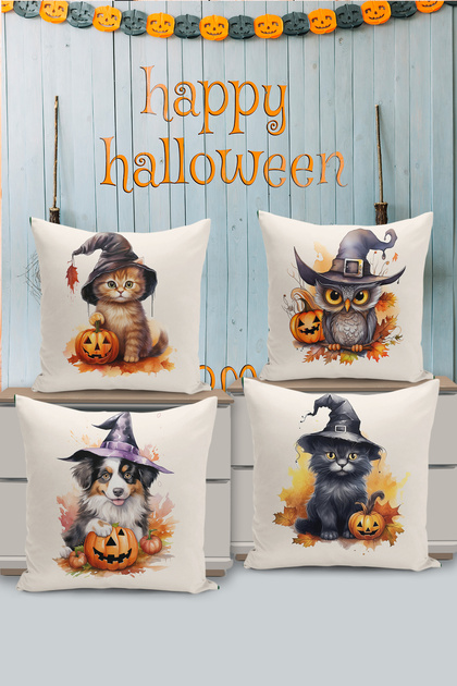 4-Piece Double-Sided Digital Print Throw Pillow Cover Halloween Autumn Themed