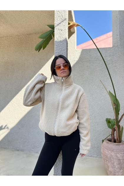 Lamb Fabric Zippered Women's Jacket