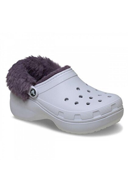 靴 grape White Microfiber Platform Slippers Crocs Classic Platform Fuzz Lined Clog Frosted Grape Slippers