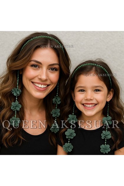 Double Pendant Flower Crystal Beaded Metal Crown Special Day Crown Female Children Mildew Green