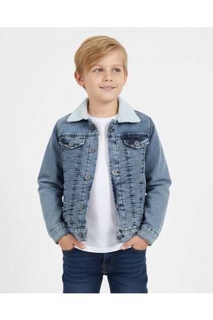 Jachetă de iarnă pentru băieți cu interior din Welsoft / Jachetă de blugi / Denim / Opțiuni de mărime pentru vârstele 2-17 ani