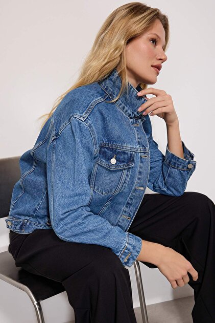 Trendyol Collection Blue Oversize Trucker Denim Jacket