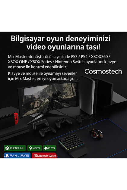 cosmostech 7 in 1 PS4 - PS3 - XBOX - N. Switch Uyumlu Klavye ve