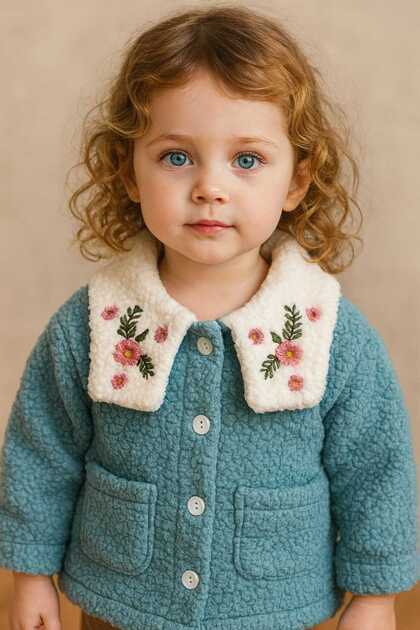 Girl's Lamb Welsoft Cardigan with Embroidered Back, Soft Textured