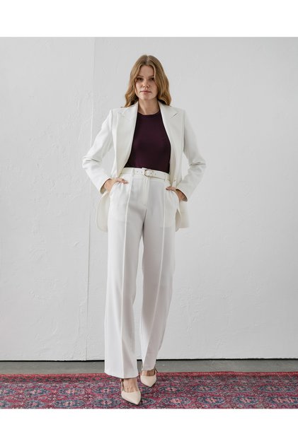 Belted Polyviscon Palazzo Trousers