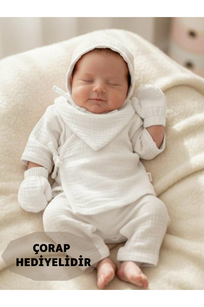Welcome Baby Gift - Muslin White Hospital Discharge Set - Diaper Bag with Gift