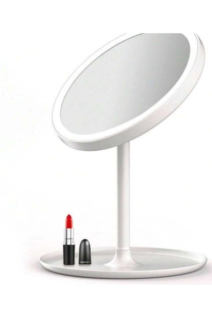 Round Adjustable LED Makeup Mirror with Storage Tray White
