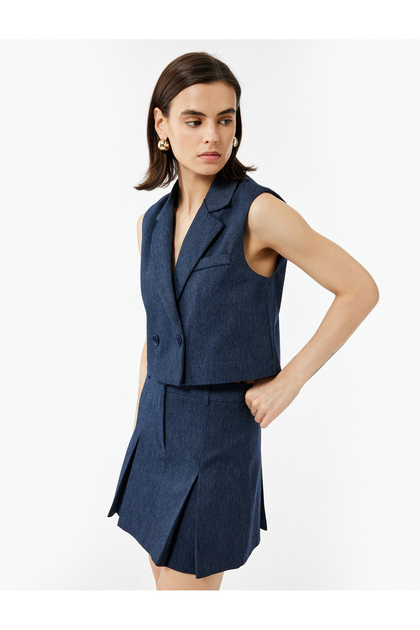 Double Breasted Collar Sleeveless Crop Blazer Vest