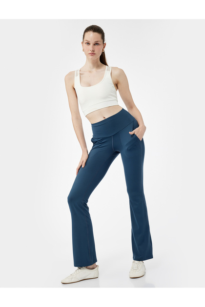 High Waist Pocket Detail Interlock Spanish Leg Sports Leggings