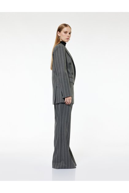 High Waist Viscose Blend Striped Pleated Wide Leg Pants