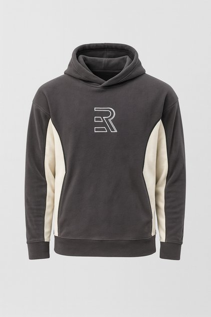 Frank Patchwork Contrast Patterned Hooded Oversize Pocketed Fleece Men's Sweatshirt - Smoked
