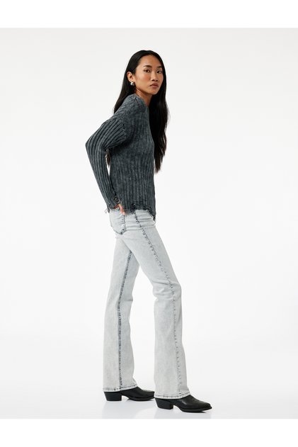High Waist Slim Fit Spanish Leg Denim Trousers - Flare Jeans